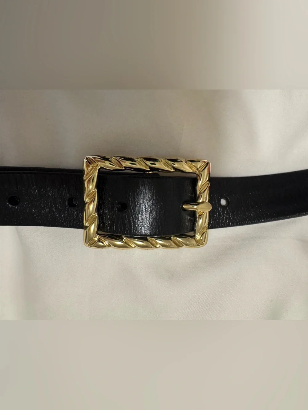 J. Crew Black Leather Belt with Gold Twisted Buckle L